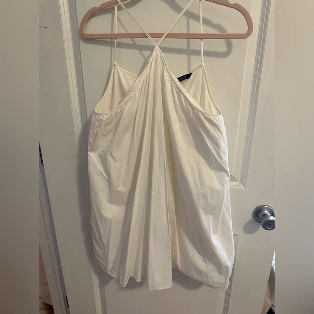 White cotton Zara romper with Y-neck; shorts underneath